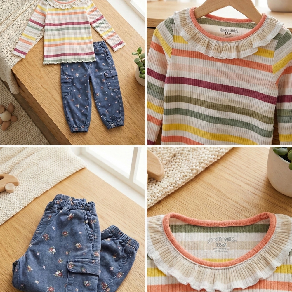 Garanimals Multicolor Striped Top and Blue Floral Pants Set